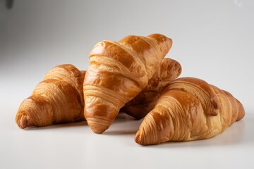 Golden brown croissants stacked on a white background isolated on white background