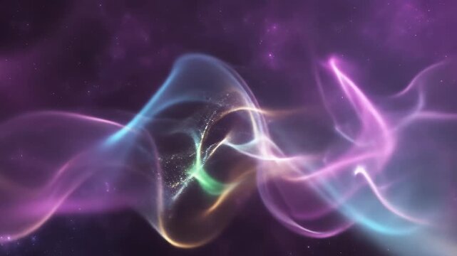 Seamless loop of a vibrant glowing aura field flowing gently across a deep violet background creating soft abstract light loopable, modern, technology