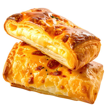 Slovenian culinary delight, zagorski &scaron;trukli, a soft cheese-filled pastry, perfectly isolated on a clean white background.
