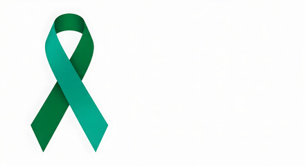 Green ribbon symbolizing mental health awareness on white background  