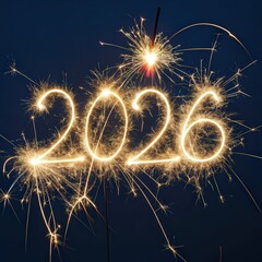 Sparkler light forming 2026 on deep navy background