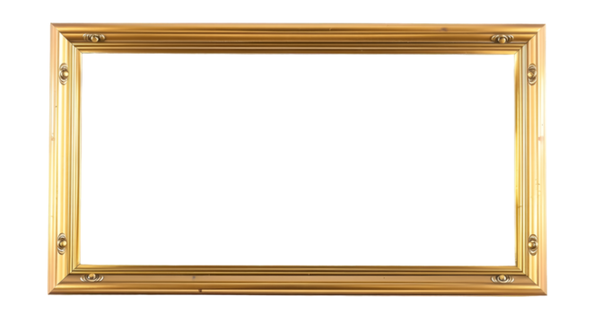 Ornate gold picture frame isolated on transparent background