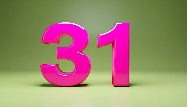 Bold pink 3D number “31” on green gradient background symbolizing dates, countdowns, and vibrant numeric design