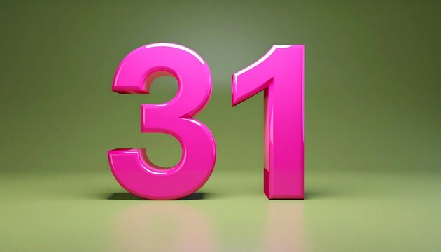 Bold pink 3D number “31” on green gradient background symbolizing dates, countdowns, and vibrant numeric design