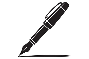 Flat fountain pen icon black silhouette vector illustration isolated on a clear background
