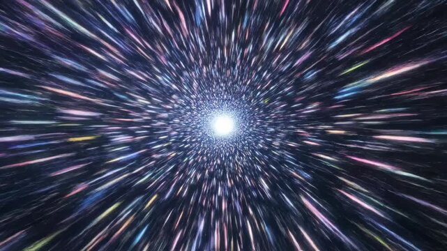 Seamless loop of a vibrant temporal distortion digital glitch warp tunnel background moving at light speed cyberpunk, tunneling, visual