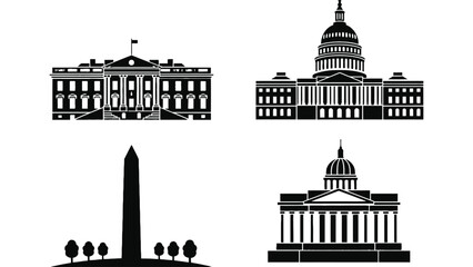 Fototapeta premium Black and white line art of washington dc monuments and buildings