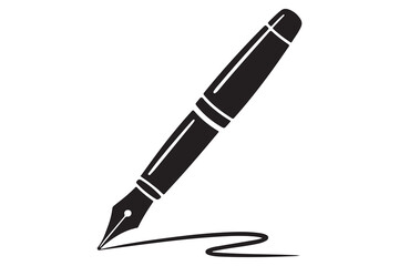 Flat fountain pen icon black silhouette vector illustration isolated on a clear background
