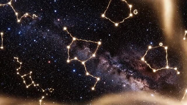 Glowing stellar constellations amid cosmic dust