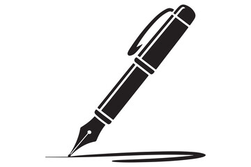 Flat fountain pen icon black silhouette vector illustration isolated on a clear background

