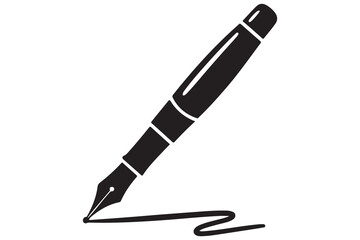 Flat fountain pen icon black silhouette vector illustration isolated on a clear background
