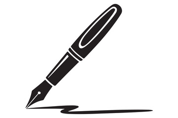 Flat fountain pen icon black silhouette vector illustration isolated on a clear background
