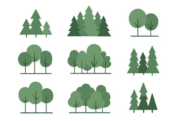 Fototapeta premium Different types of trees illustrated in various shapes and sizes on a simple background