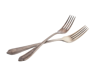 Two Silver Metal Forks Crossed on Transparent Background Classic Utensils Isolated Simple Kitchenware