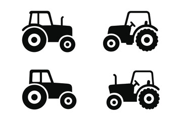 Variations of tractors in simple black silhouettes showing different designs