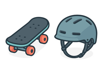 Skateboard and helmet for safe riding session at a park overviewing a sunny day
