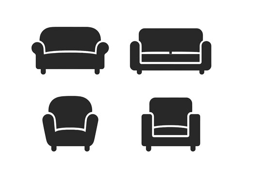 Different styles of sofas and chairs in a minimalist design arranged in a grid layout