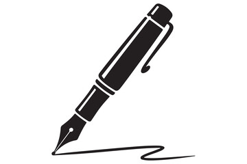 Flat fountain pen icon black silhouette vector illustration isolated on a clear background
