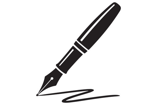 Flat fountain pen icon black silhouette vector illustration isolated on a clear background
