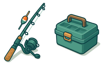 Fishing rod and tackle box ready for a day of fishing at the lake