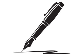 Flat fountain pen icon black silhouette vector illustration isolated on a clear background
