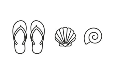 Summer beach items including flip flops, a shell, and a spiral shell for fun ocean activities