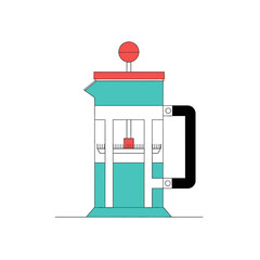 Stylish french press illustration with a blend of teal and red for aesthetic appeal
