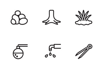 Gardening and horticulture icons representing tools and elements