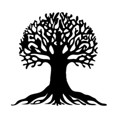 Black Silhouette Tree Vector Illustration | Minimalist Botanical Tree Design