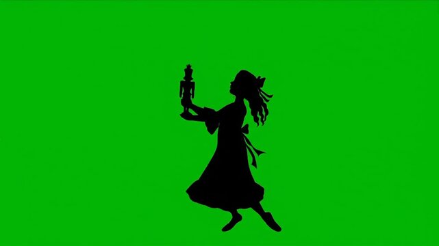 Animation of a woman dancing with a nutcracker in her hand.