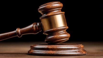Wooden gavel and sounding block on wooden table representing law and justice