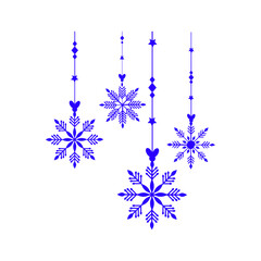 Blue Hanging Snowflakes Illustration Isolated