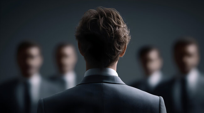 A focused individual stands confidently in front of a group, ready to lead a meeting with determination and poise.