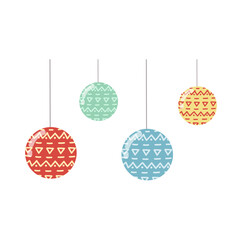 Colorful Christmas Ornaments Hanging with Tribal Geometric Patterns