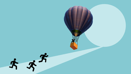 Leadership Advantage and Career Growth Concept - Hot Air Balloon Rising Ahead of Competitors
