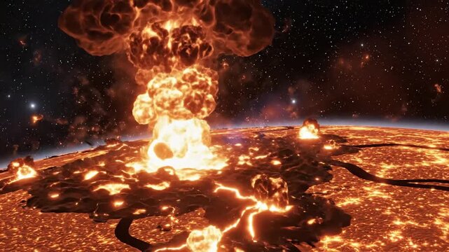 Planet aflame amidst cosmic firestorm a catastrophic global event