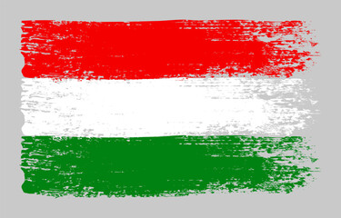 Grunge Hungary flag. Vintage national flag of Hungary with ink grunge texture and paint brush strokes. Vector illustration for Independence Day, patriotic design and creative background.