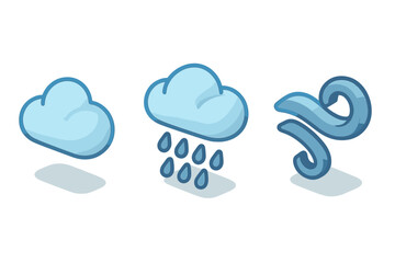 Weather symbols showing cloud, rain, and wind in a simple and colorful design
