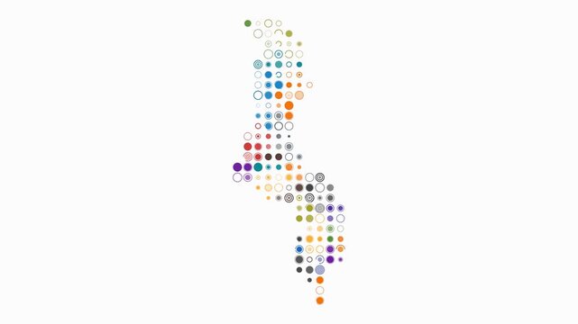 Malawi animated country shape. Pulsating colored dots on the map of the country. Large size circle blocks. Digital style Malawi map on white background. Creative animation video.