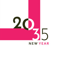 A clean and modern New Year 2035 artwork with bold black typography and a simple geometric layout. Perfect for greeting cards, banners, posters, digital content, and festive graphic projects.