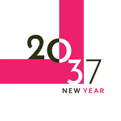 A clean and modern New Year 2037 artwork with bold black typography and a simple geometric layout. Perfect for greeting cards, banners, posters, digital content, and festive graphic projects.