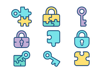 Colorful puzzle pieces and locks representing security and problem-solving skills in a digital format