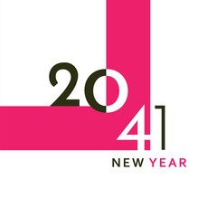 A clean and modern New Year 2041 artwork with bold black typography and a simple geometric layout. Perfect for greeting cards, banners, posters, digital content, and festive graphic projects.