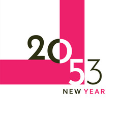 A clean and modern New Year 2053 artwork with bold black typography and a simple geometric layout. Perfect for greeting cards, banners, posters, digital content, and festive graphic projects.
