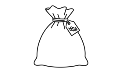 Sack with presents and label icon outline style vector illustration transparent background