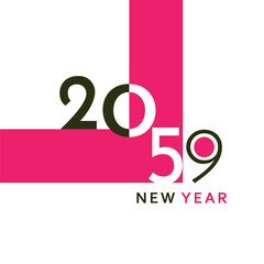 A clean and modern New Year 2059 artwork with bold black typography and a simple geometric layout. Perfect for greeting cards, banners, posters, digital content, and festive graphic projects.
