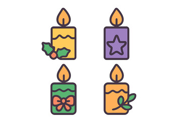 Colorful candles with festive designs for holiday decorations