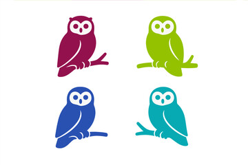 Colorful owl designs on branches showcase unique styles and playful shapes for nature lovers and art enthusiasts