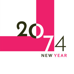 A clean and modern New Year 2074 artwork with bold black typography and a simple geometric layout. Perfect for greeting cards, banners, posters, digital content, and festive graphic projects.