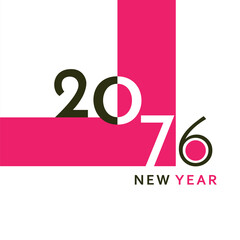 A clean and modern New Year 2076 artwork with bold black typography and a simple geometric layout. Perfect for greeting cards, banners, posters, digital content, and festive graphic projects.